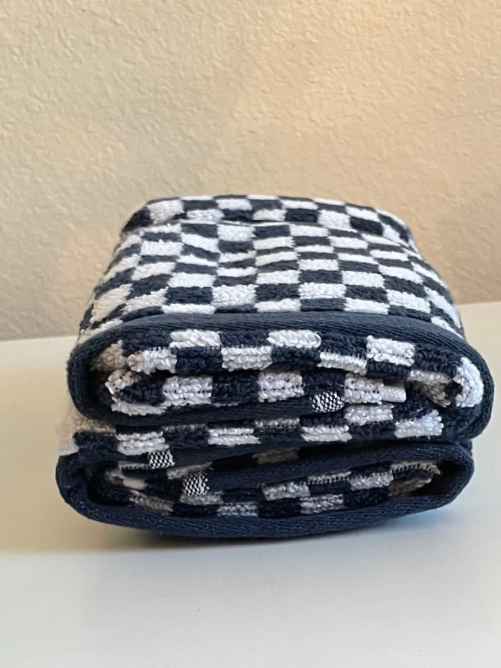 Set 2 Nautica Navy Blue + White Check 16” x 28” Hand Towels Brand New NWT!